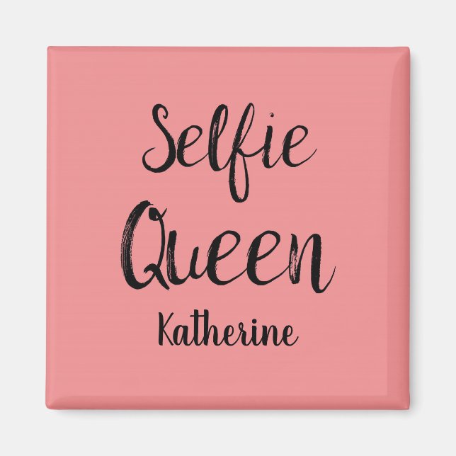 Selfie Queen Name Personalised Coral Orange Magnet (Front)