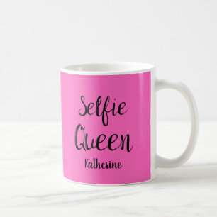 Selfie Queen Name Personalised Fuchsia Hot Pink Coffee Mug