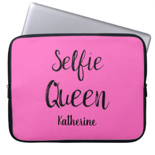 Selfie Queen Name Personalised Fuchsia Hot Pink Laptop Sleeve