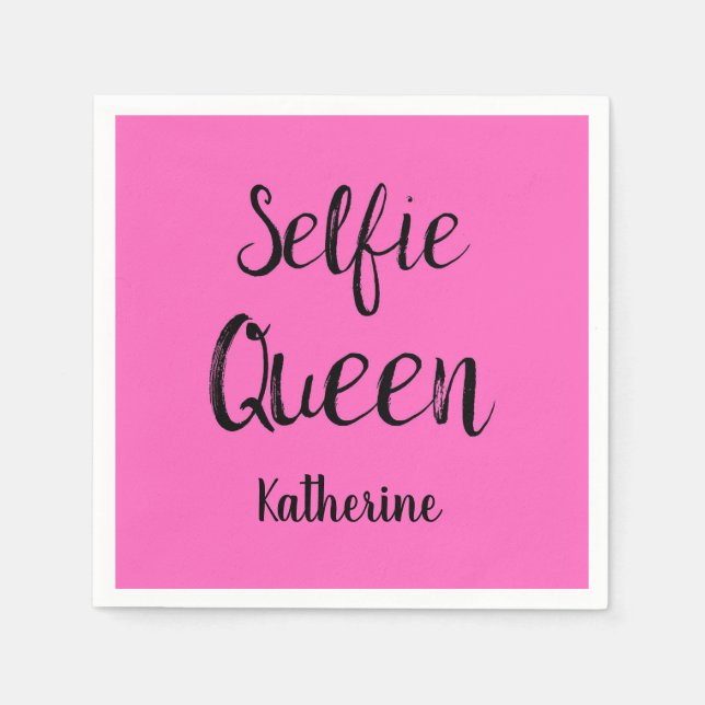 Selfie Queen Name Personalised Fuchsia Hot Pink Napkin (Front)