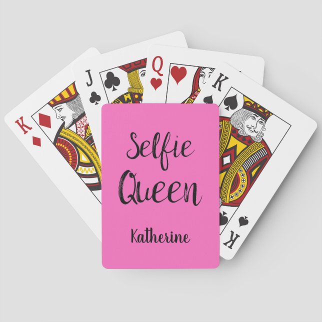 Selfie Queen Name Personalised Fuchsia Hot Pink Playing Cards (Back)