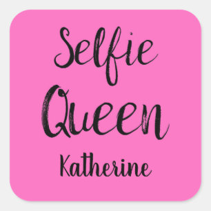 Selfie Queen Name Personalised Fuchsia Hot Pink Square Sticker