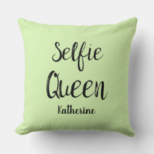 Selfie Queen Name Personalised Lime Green Cushion