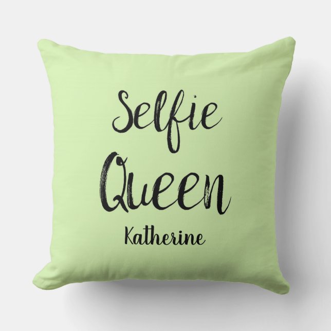 Selfie Queen Name Personalised Lime Green Cushion (Front)