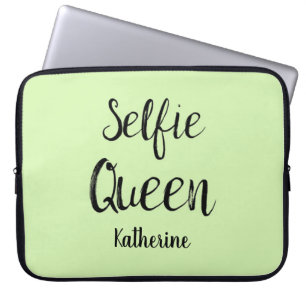 Selfie Queen Name Personalised Lime Green Laptop Sleeve
