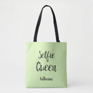 Selfie Queen Name Personalised Lime Green Tote Bag