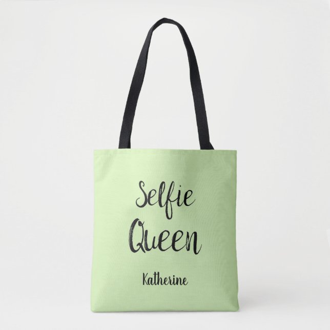 Selfie Queen Name Personalised Lime Green Tote Bag (Front)