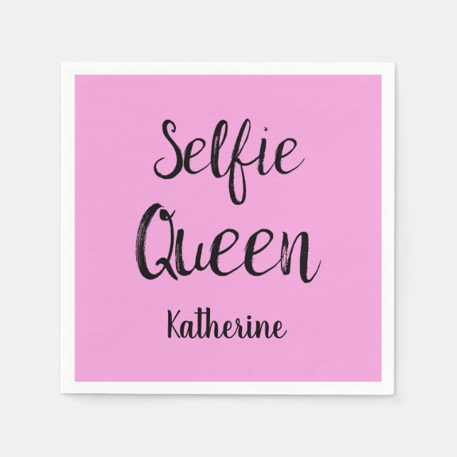 Selfie Queen Name Personalised Pink Napkin (Front)