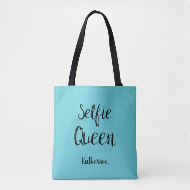 Selfie Queen Name Personalised Turquoise Blue Teal Tote Bag (Front)