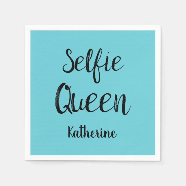 Selfie Queen Name Personalised Turquoise Teal Blue Napkin (Front)