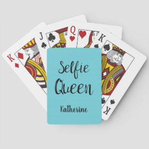 Selfie Queen Name Personalised Turquoise Teal Blue Playing Cards