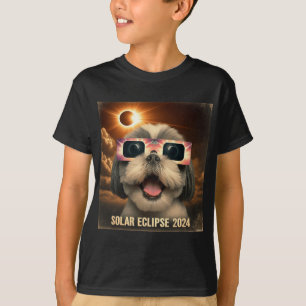 Selfie Shih Tzu Kids Mens Solar Eclipse T-Shirt