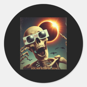 Selfie Skeleton Kids Mens Solar Eclipse 1 Classic Round Sticker