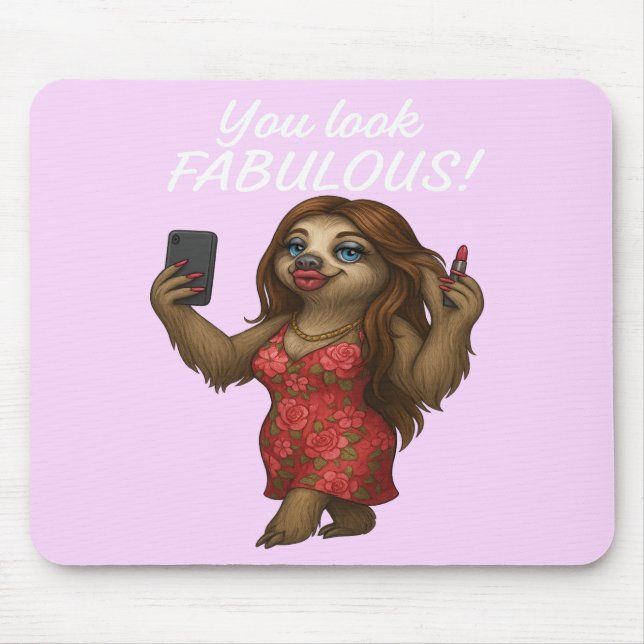 Selfie Sloth – Fabulous in Floral Mouse Mat (Front)