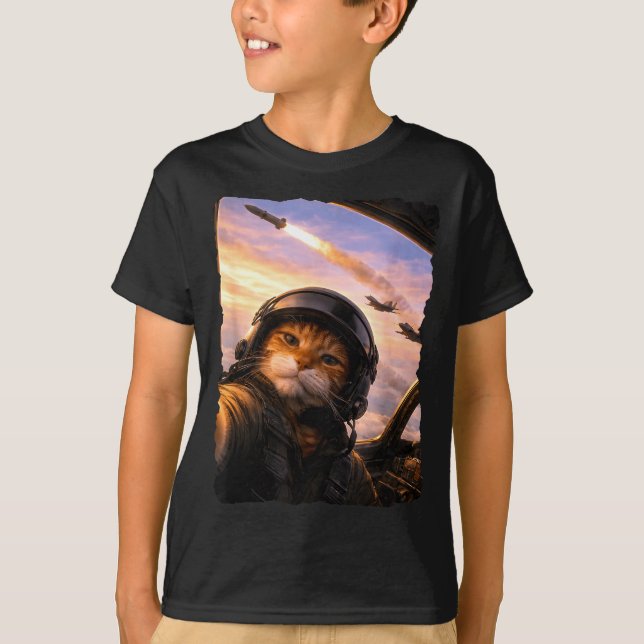 Selfie squad cat funny fighter pilot meme kitty ge T-Shirt (Front)