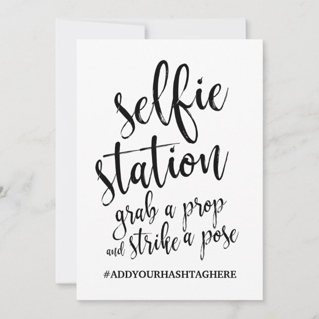 Selfie Station Black and White Affordable Sign Invitation (Front)