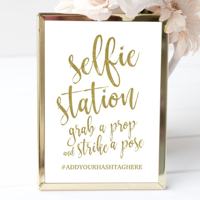 Selfie Station Glitter Gold Affordable Sign Invitation (Creator Uploaded)