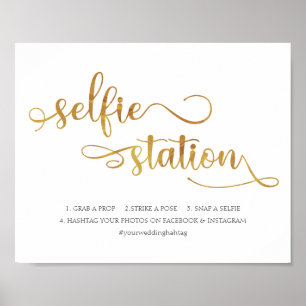 "Selfie Station" gold white Trendy Wedding Sign