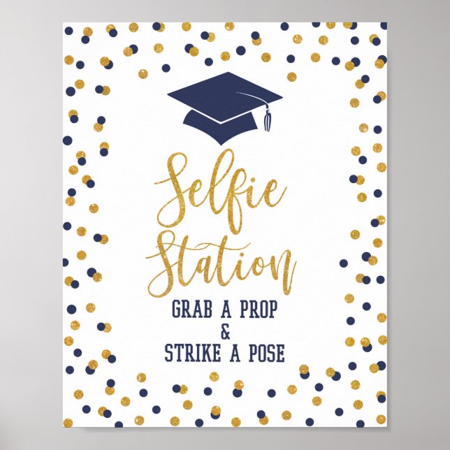Selfie Station Navy Graduation Party Sign (Front)