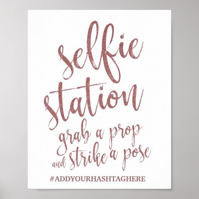 Selfie Station Rose Gold Glitter 8x10 Wedding Sign (Front)