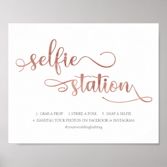 "Selfie Station" rose gold Trendy Wedding Sign (Front)
