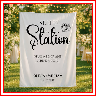 Selfie Station Wedding Sign Modern Backdrop  Tapestry