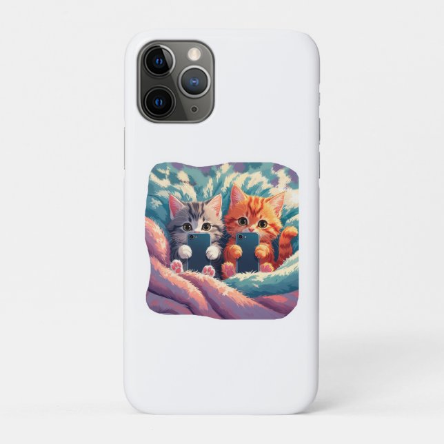 Selfie Time – Cute Kittens with Phones Case-Mate iPhone Case (Back)