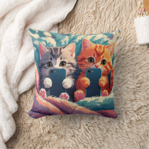 Selfie Time – Cute Kittens with Phones Cushion