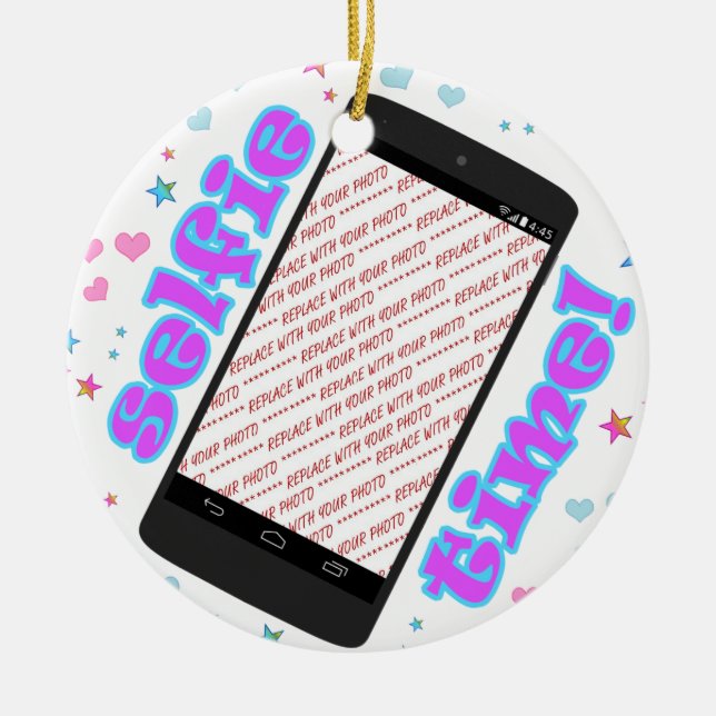 Selfie Time! Phone Shape Photo Frame Ceramic Tree Decoration (Front)