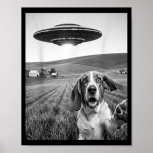 Selfie With Alien Ufo Funny Bet Hound Dog Lover Poster
