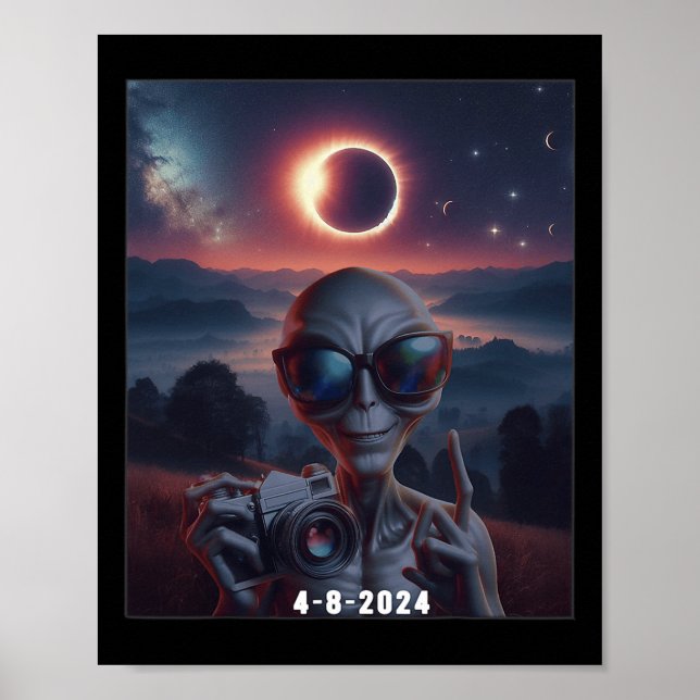 Selfie With Solar 2024 Eclipse Wearing Gles Retro  Poster (Front)