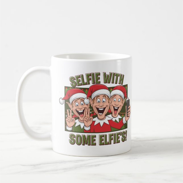 Selfie with Some Elfies! 🎄🤳🧝‍♂️ Coffee Mug (Left)