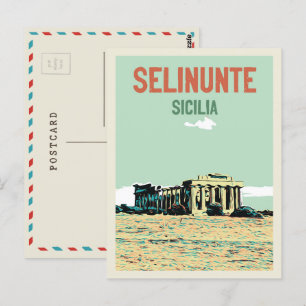 Selinunte, greek ruins illustration Sicily Italy P Postcard