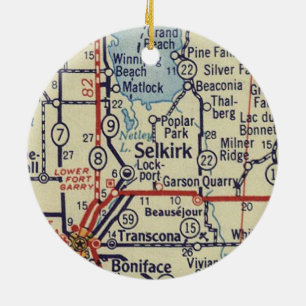 Selkirk Manitoba Vintage Map Ceramic Tree Decoration
