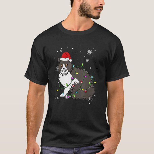 Selkirk Rex Cat Christmas Lights Christmas Cat San T-Shirt (Front)