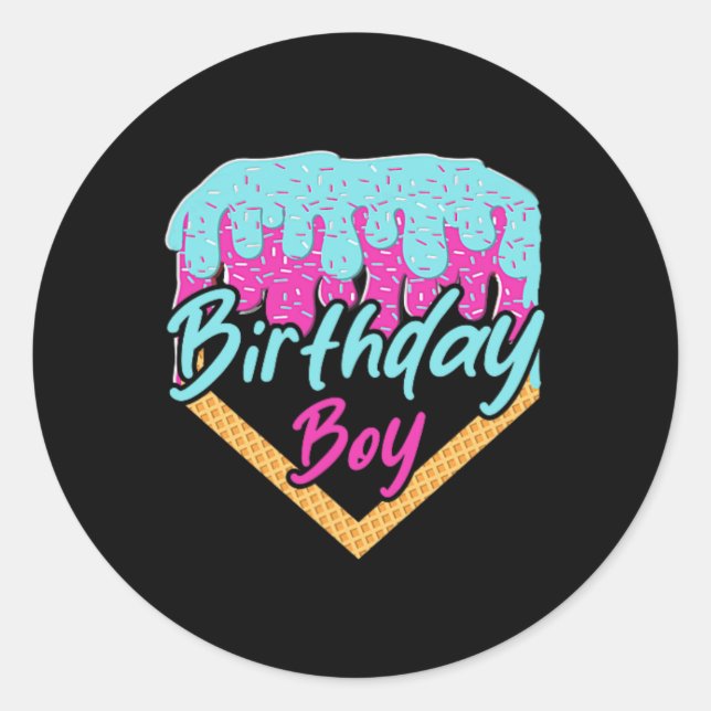 Sell 6 Year Old Ice Cream Drip 6th Birthday Boy Nu Classic Round Sticker (Front)
