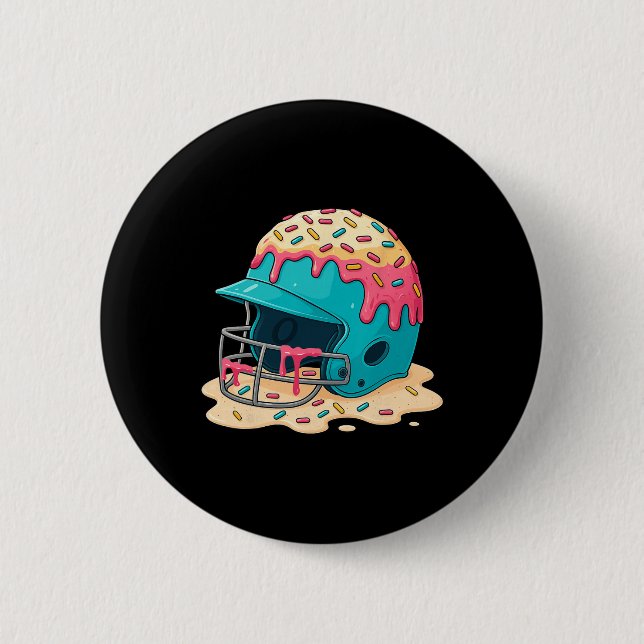 Sell Catcher Helmet With Face Mask Ice-cream Dripp 6 Cm Round Badge (Front)