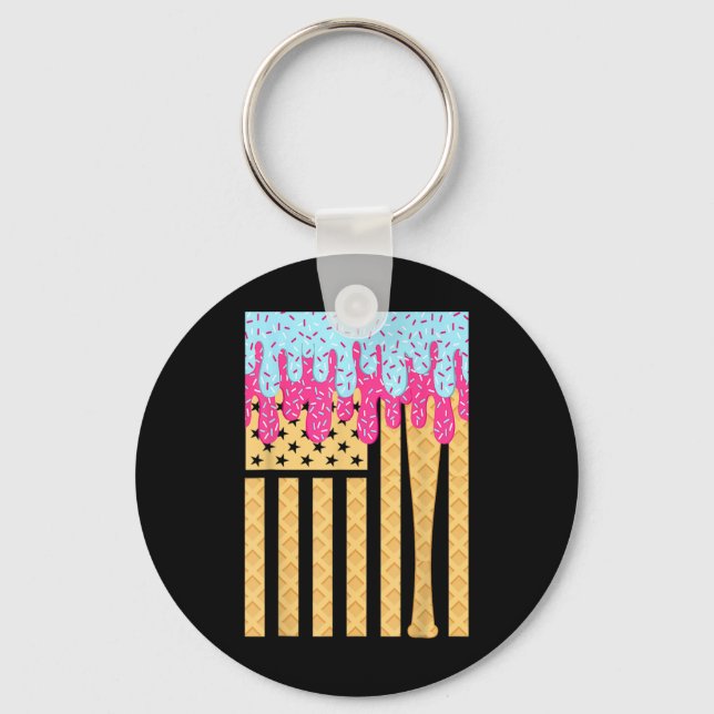 Sell Drip T Boys Dripping Ice Cream American Flag  Key Ring (Front)