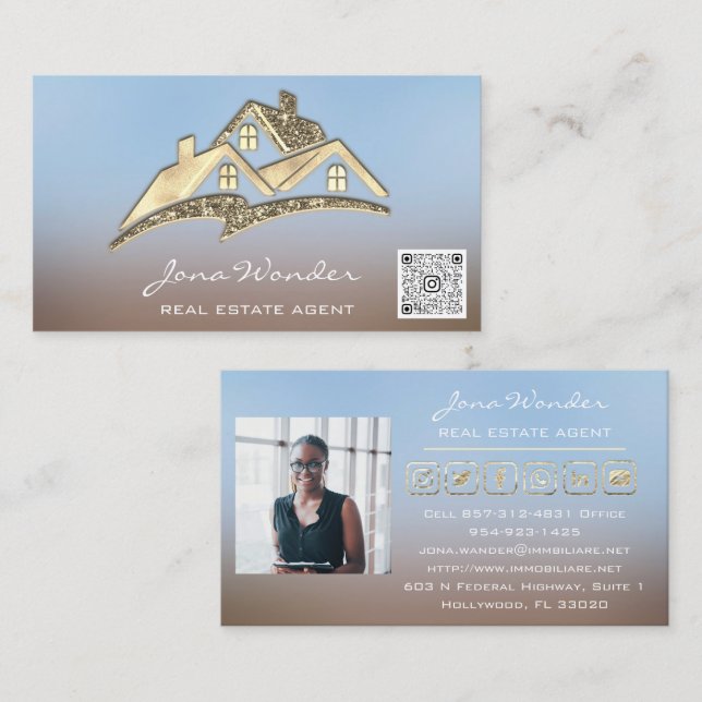 Sell House Social Media Logo Gold Photo QR CODE Bu Business Card (Front/Back)
