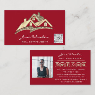 Sell House Social Media Logo Gold Photo Red QRCODE Business Card