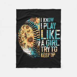 Sell I Play Like A Girl Softll Team Leopard Sunflo Fleece Blanket