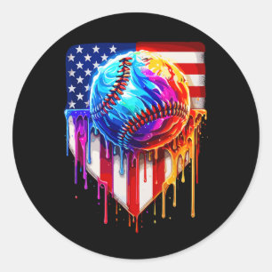 Sell Ice Cream American Flag Drip  Classic Round Sticker
