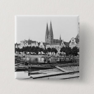 Selling wood on the River Trave, Lubeck, c.1910 15 Cm Square Badge