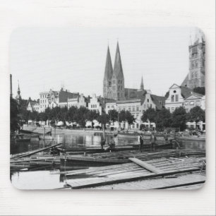 Selling wood on the River Trave, Lubeck, c.1910 Mouse Mat