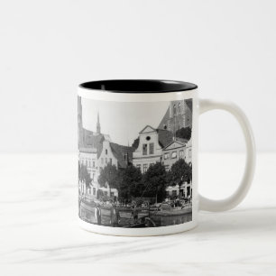 Selling wood on the River Trave, Lubeck, c.1910 Two-Tone Coffee Mug