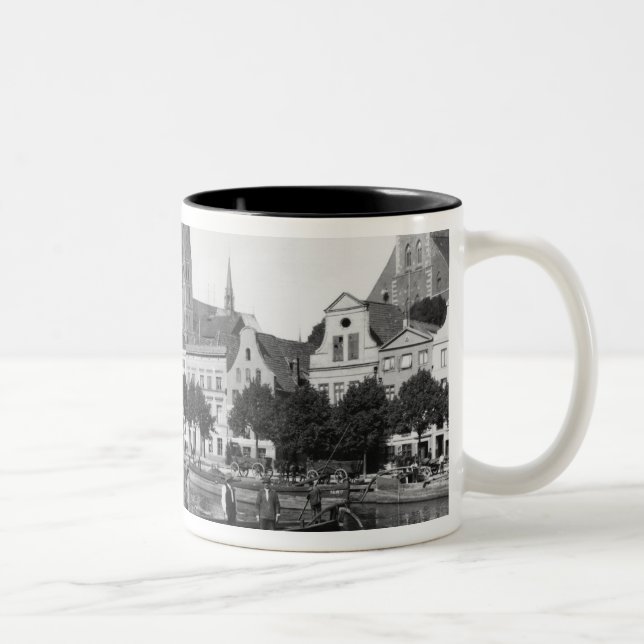 Selling wood on the River Trave, Lubeck, c.1910 Two-Tone Coffee Mug (Right)