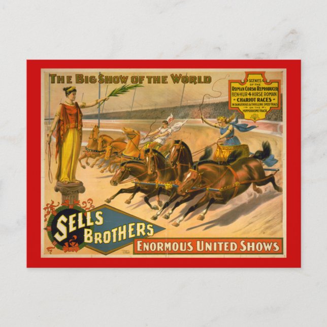 Sells Brothers Chariot Races Circus Poster Postcard (Front)
