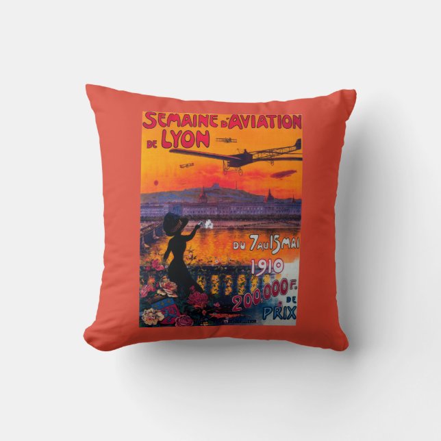 Semaine d' Aviation De Lyon Vintage Poster Cushion (Front)