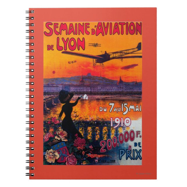 Semaine d' Aviation De Lyon Vintage Poster Notebook (Front)