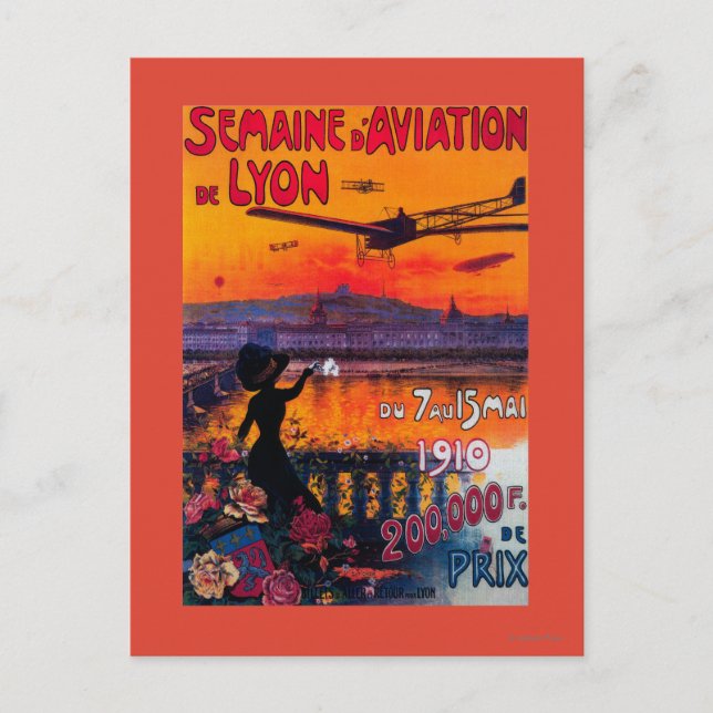 Semaine d' Aviation De Lyon Vintage Poster Postcard (Front)